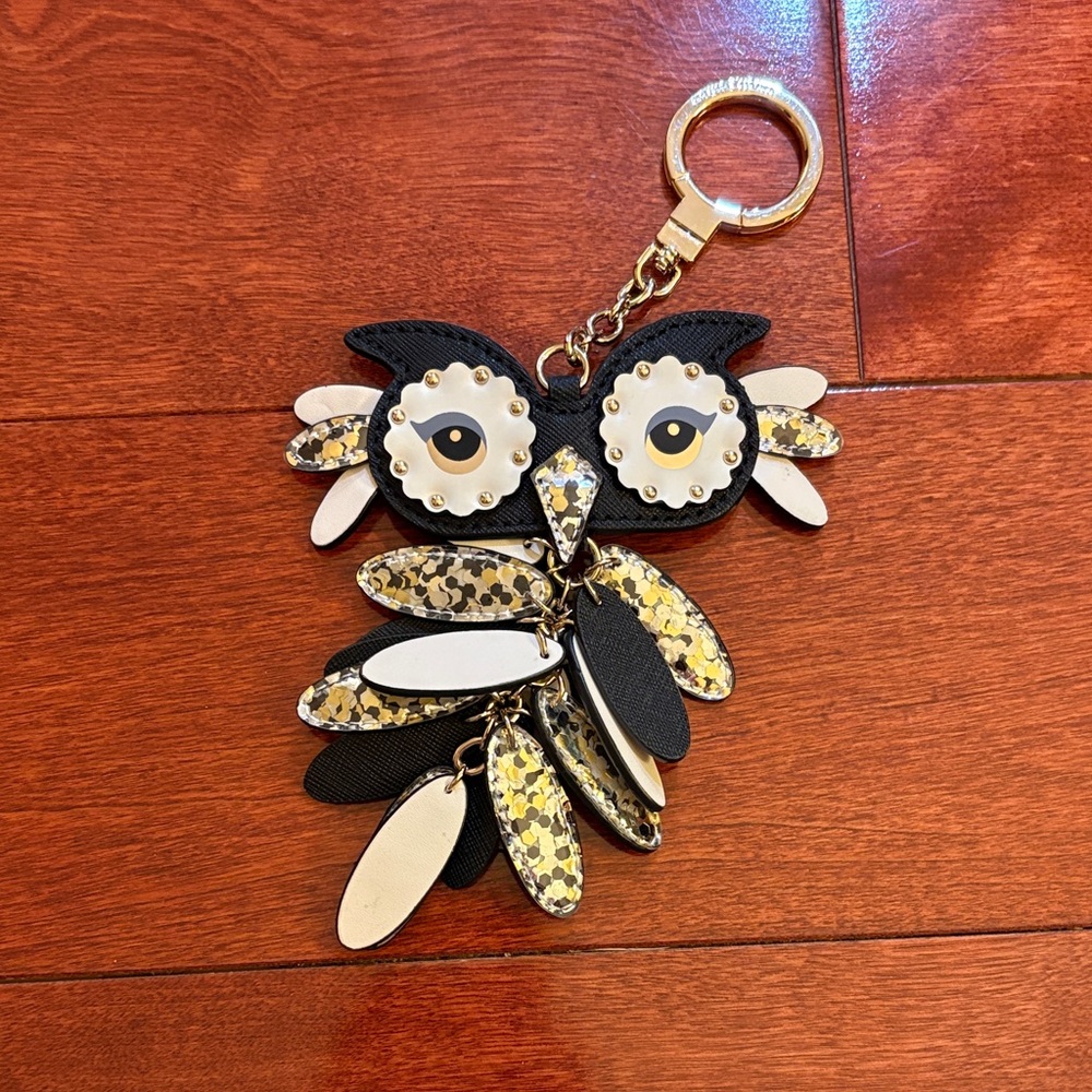 Kate Spade Black and Gold Owl Keychain